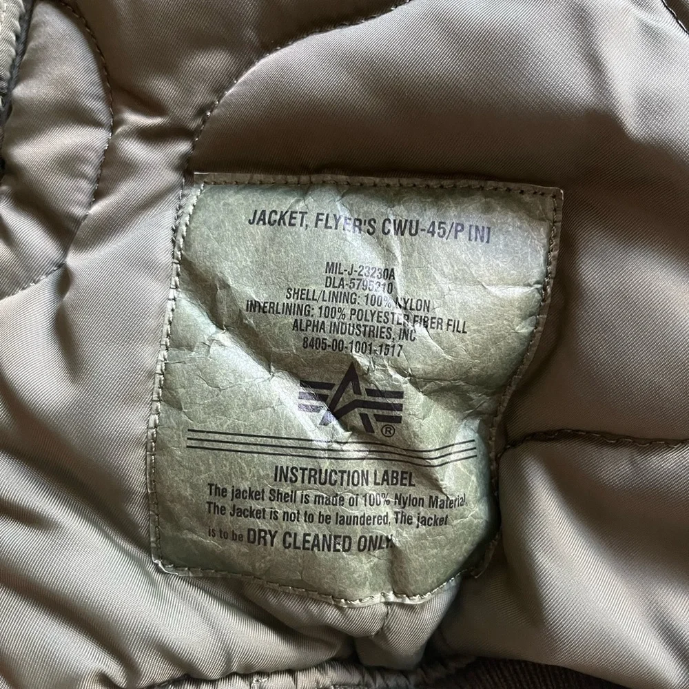 Alpha Industries CWU-45/P Flight Jacket – Sage Green - Picture 7 of 12
